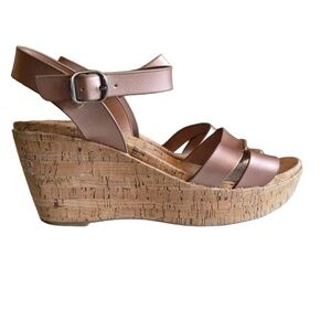 SONOMA Wedge Sandals Womens‎ Size 10 Rose Gold Metallic Ankle Strap Summer Chic
